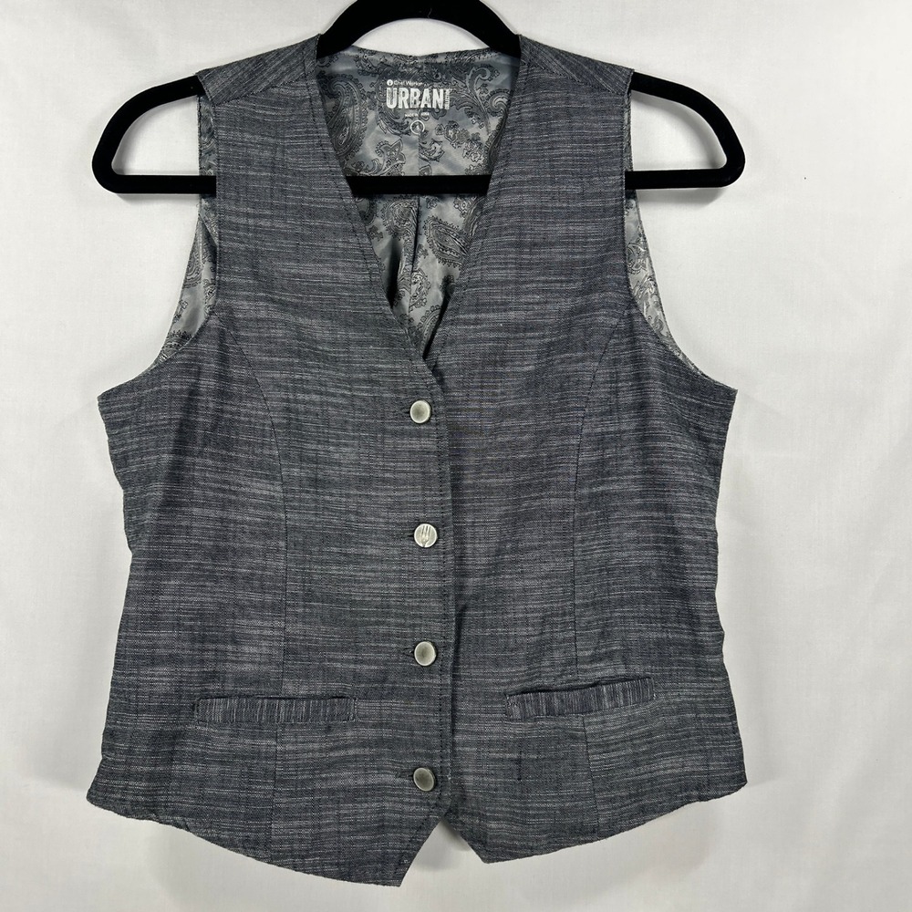 Chef Works Urban Collection Gray Heathered Vest Paisley Lining XS